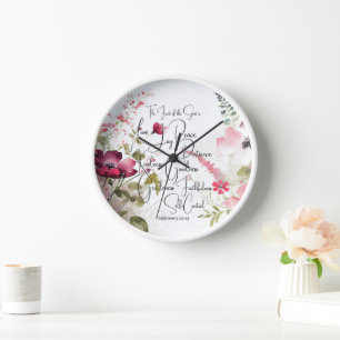 Fruit of the Spirit pink floral Clock