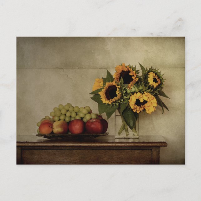 Fruit on Plate, Sunflower Bouquet Still Life Postcard (Front)