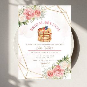 Fruit Pancake Pink Florals Bridal Shower Brunch Invitation