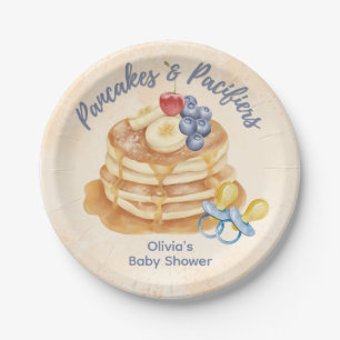 Fruit Pancakes & Pacifiers Gingham Baby Shower Paper Plate
