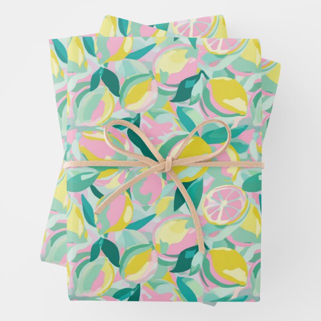 Fruit Pattern  |  Cool Teal Wrapping Paper Sheet (In situ)