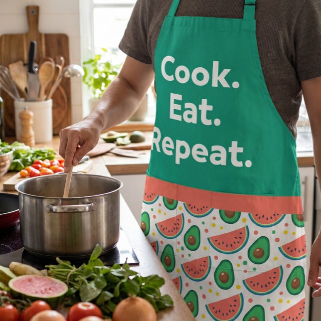 Fruit Pattern Kitchen Apron - Cook Eat Repeat (Creator Uploaded)