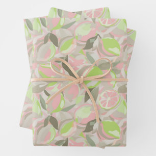 Fruit Pattern Pink Mint Wrapping Paper Sheet