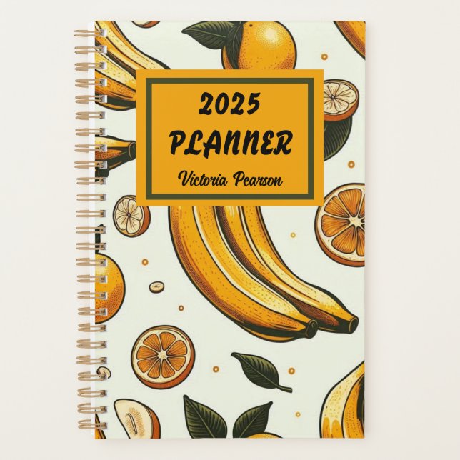 Fruit Pattern Planner Yellow Banana Orange Leaves (Front)