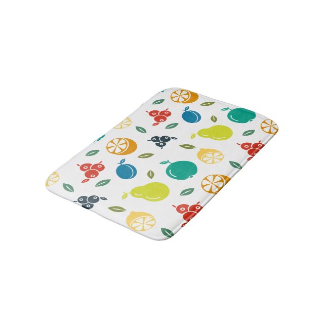 Fruit Pattern, Plum, Orange, Lemon, Pear, Apple Bath Mat (Angled)