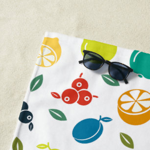 Fruit Pattern, Plum, Orange, Lemon, Pear, Apple Beach Towel