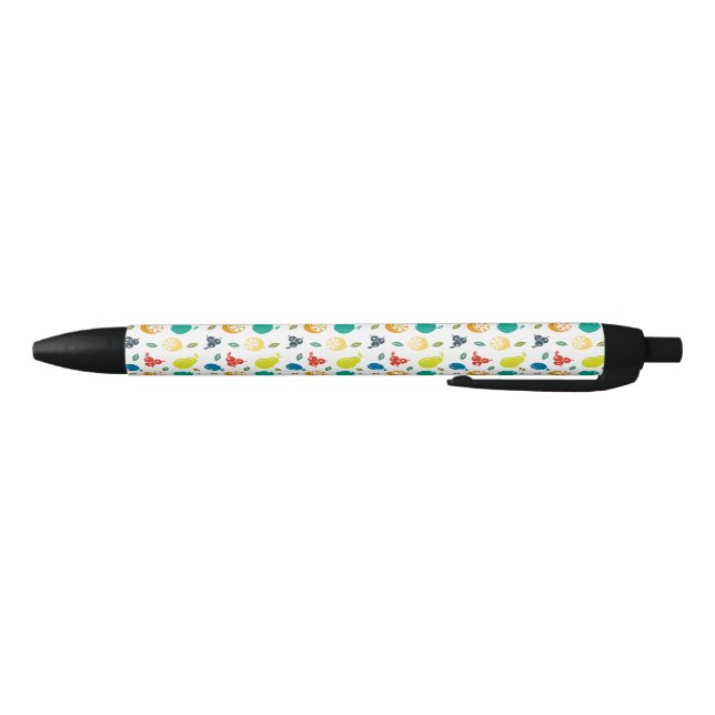 Fruit Pattern, Plum, Orange, Lemon, Pear, Apple Black Ink Pen (Bottom)