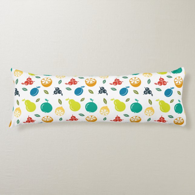 Fruit Pattern, Plum, Orange, Lemon, Pear, Apple Body Cushion (Front)