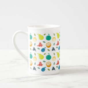 Fruit Pattern, Plum, Orange, Lemon, Pear, Apple Bone China Mug