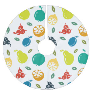 Fruit Pattern, Plum, Orange, Lemon, Pear, Apple Brushed Polyester Tree Skirt