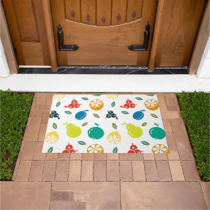 Fruit Pattern, Plum, Orange, Lemon, Pear, Apple Doormat