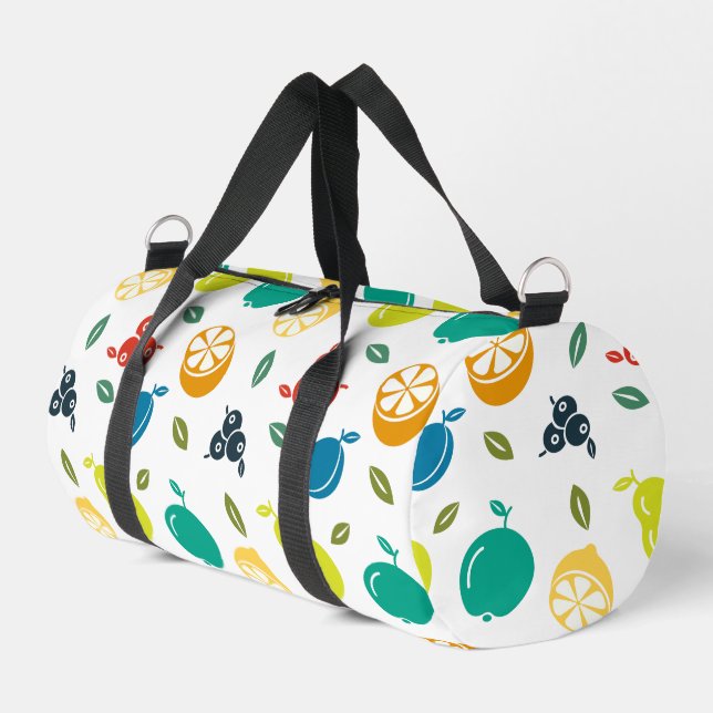 Fruit Pattern, Plum, Orange, Lemon, Pear, Apple Duffle Bag (Left Corner)