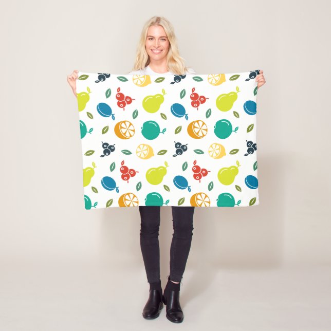 Fruit Pattern, Plum, Orange, Lemon, Pear, Apple Fleece Blanket (In Situ)