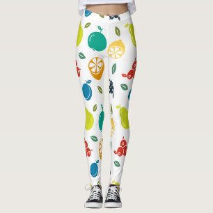 Fruit Pattern, Plum, Orange, Lemon, Pear, Apple Leggings