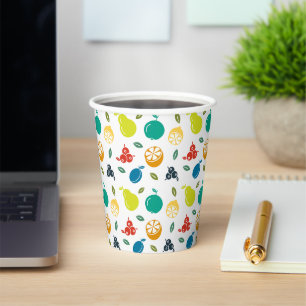 Fruit Pattern, Plum, Orange, Lemon, Pear, Apple Paper Cups