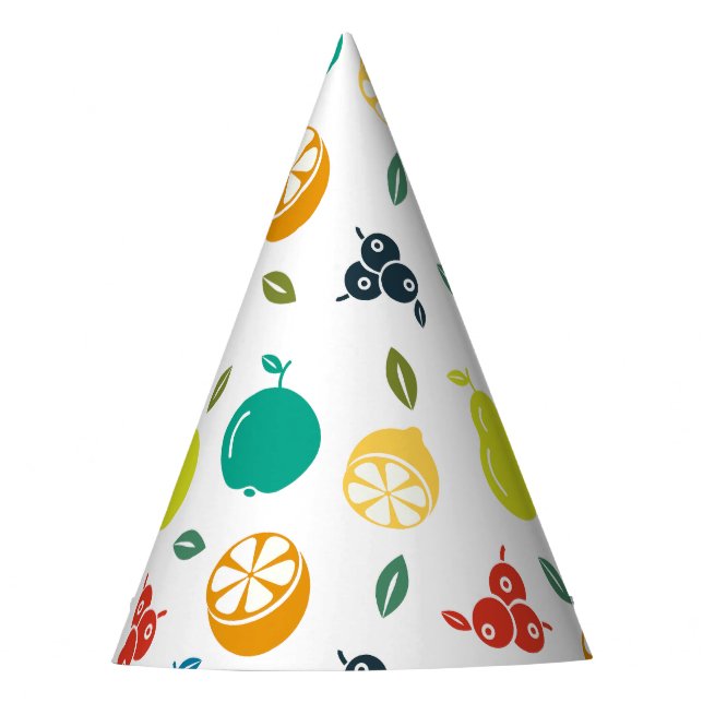 Fruit Pattern, Plum, Orange, Lemon, Pear, Apple Party Hat (Front)