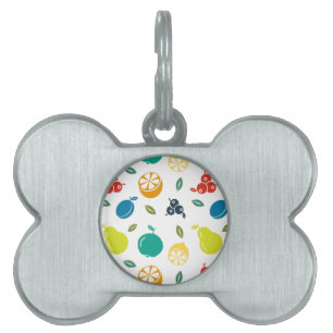 Fruit Pattern, Plum, Orange, Lemon, Pear, Apple Pet ID Tag