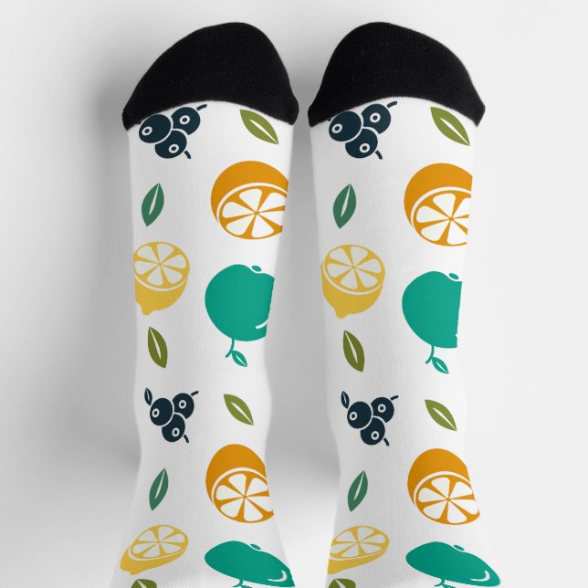Fruit Pattern, Plum, Orange, Lemon, Pear, Apple Socks (Top)