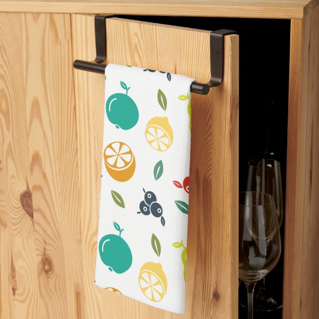 Fruit Pattern, Plum, Orange, Lemon, Pear, Apple Tea Towel (Thirds Fold)