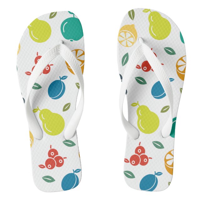 Fruit Pattern, Plum, Orange, Lemon, Pear, Apple Thongs (Footbed)