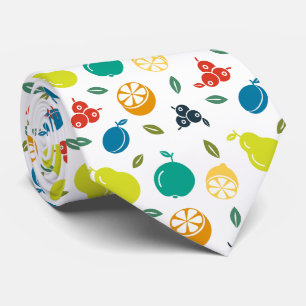 Fruit Pattern, Plum, Orange, Lemon, Pear, Apple Tie