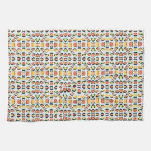 fruit pattern with lemons grapefruits and flowers tea towel