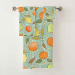 Fruit pattern with lemons, oranges bath towel set