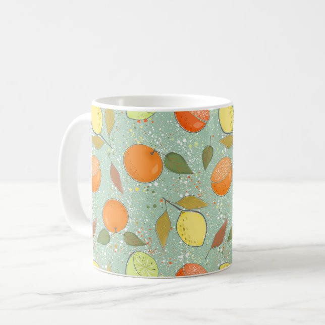 Fruit pattern with lemons, oranges coffee mug (Front Left)