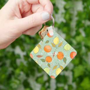 Fruit pattern with lemons, oranges key ring