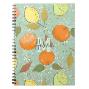 Fruit pattern with lemons, oranges notebook