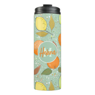 Fruit pattern with lemons, oranges thermal tumbler
