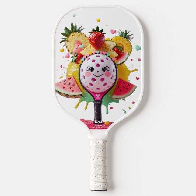 Fruit Pickleball Party – Cute Kawaii Paddle with S (Front)