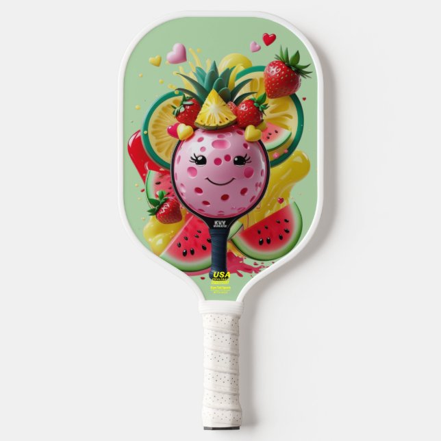 Fruit Pickleball Party – Cute Kawaii Paddle with S (Front)