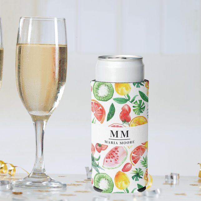 Fruit pineapples watemelons monogram name seltzer can cooler (Creator Uploaded)