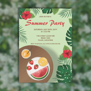 Fruit Plate And Tropical Green Plants Summer Party Invitation