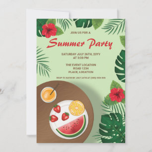 Fruit Plate And Tropical Green Plants Summer Party Invitation