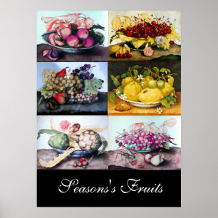 Fruit Plates /Cherries,Lemons,Grapes ,Artichokes Poster