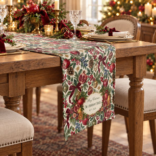 Fruit & Pomegranate Heirloom Family Name Christmas Short Table Runner