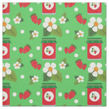 Fruit print strawberry flowers jam green