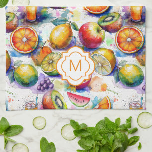 Fruit Punch Watercolor Pattern Personalised Tea Towel