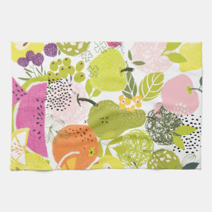 Fruit salad; summer fruit collage tea towel