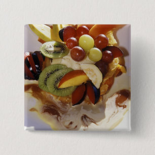 Fruit salad with ice cream. 15 cm square badge