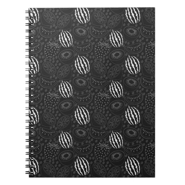 Fruit seamless pattern black and white Tropical Notebook (Front)