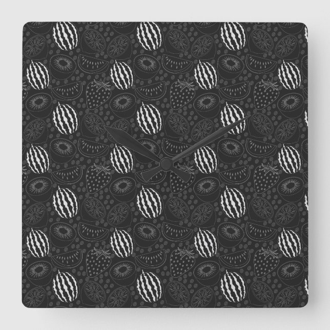 Fruit seamless pattern black and white Tropical Square Wall Clock (Front)