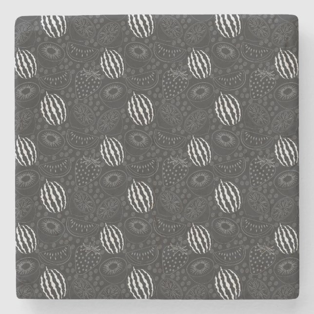 Fruit seamless pattern black and white Tropical Stone Coaster (Front)