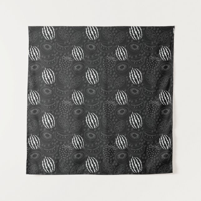 Fruit seamless pattern black and white Tropical Tapestry (Front)