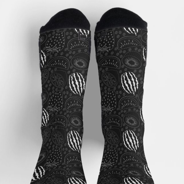 Fruit seamless pattern black and white Tropical Wr Socks (Top)