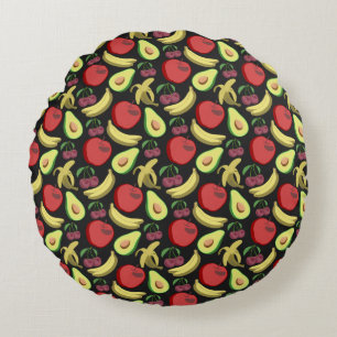 Fruit seamless pattern   colorful tropical fruit round cushion