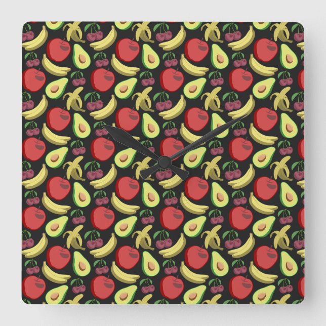 Fruit seamless pattern | colorful tropical fruit square wall clock (Front)