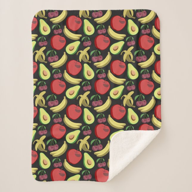 Fruit seamless pattern | colourful tropical fruit sherpa blanket (Front)